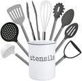 Cook With Color 10 Piece Nylon Cooking Utensil Set with Holder, Kitchen Tools and Gadgets with Rounded Copper Handles (Ombre Grey)