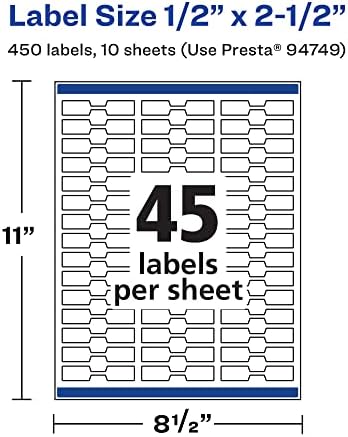 Avery Printable Durable White Barbell Labels, Sure Feed Technology, 0.5" x 2.5", Waterproof Labels, Laser & Pigment-Based Inkjet Compatible, 450 Total