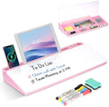 Desktop Glass Whiteboard with Storage, Desk Dry Erase White Board Pink