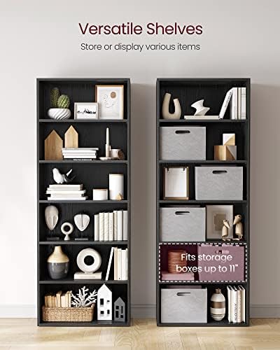 VASAGLE Bookshelf, 23.6 Inches Wide, 6-Tier Open Bookcase with Adjustable Storage Shelves, Floor Standing Unit, Ebony Black ULBC166T56
