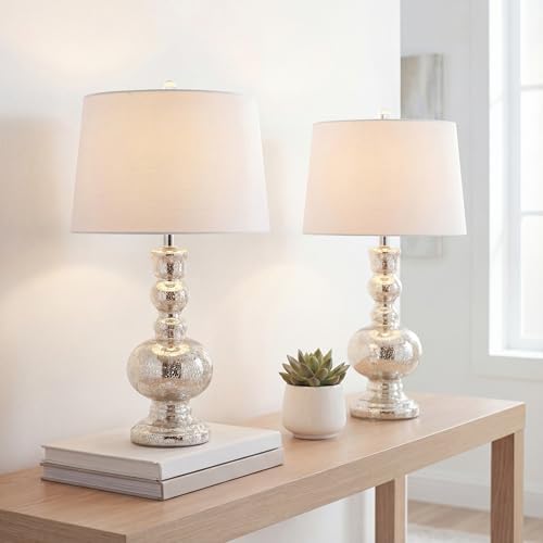JONATHAN Y Genie 28.5" Glass Table Lamp, Mercury Silver, Set of 2