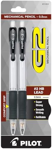 Pilot, G2 Mechanical Pencils, 0.5mm HB Lead, Clear Barrel, Pack of 2