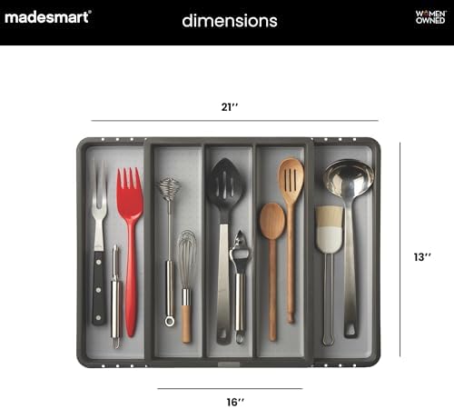 madesmart Classic Expandable Compartment Utensil Tray, Granite