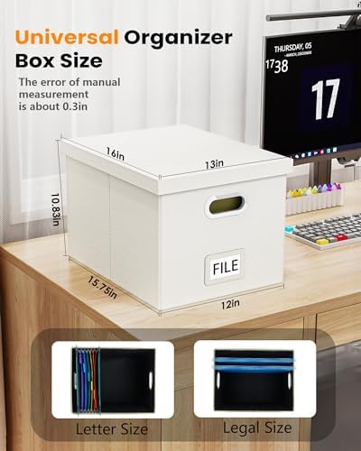 Oterri File Organizer Box with Lid, Portable Hanging File Box for Letter/Legal Files, Office/Decor/Home, 1 Pack, White Leather
