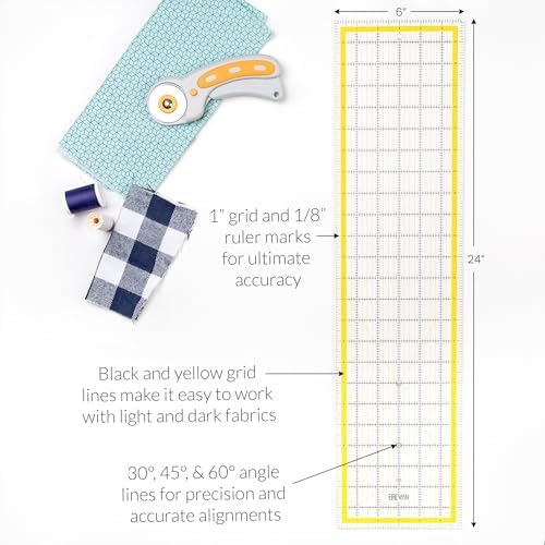 Breman Precision Quilting Rulers 6x24, Clear Rotary Sewing Ruler for Fabric