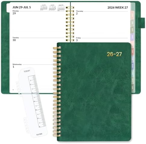 SUNEE 2026-2027 Weekly & Monthly Planner 6.4"x8.5" - 12 Month (July 2026 - June 2027), Vegan Leather Cover Planner Academic Year Calendar, Pocket, Notes, Monthly Tab, Deep Green