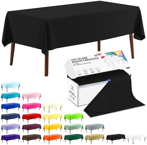 CXPSINC 54 Inch X 300 Feet Plastic Table Cover Roll Disposable Tablecloth with Slide Cutter for All Type/Shape Tables | Party, Banquet, Birthdays, Weddings(Black, 300 Feet)