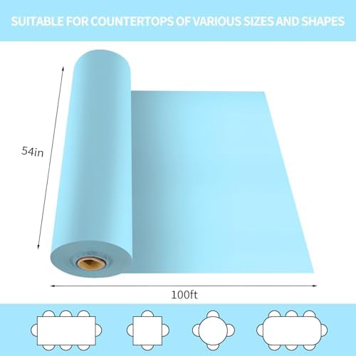 CXPSINC 54 Inch X 100 Feet Plastic Table Cover Roll Disposable Tablecloth with Slide Cutter for All Type/Shape Tables | Party, Banquet, Birthdays, Weddings(Light Blue, 100 Feet)