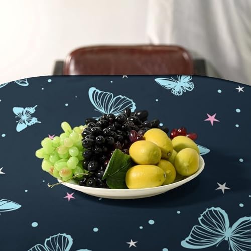 Blue Butterfly Tablecloth, Cartoon Colorful Butterfly Pink Starry Sky Star Print Tablecloth for Camping Indoor Outdoor Decor 55x75in