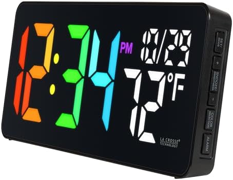 La Crosse Technology 513-1411 Color-Changing Digital LED Wall Clock with Indoor Temperature