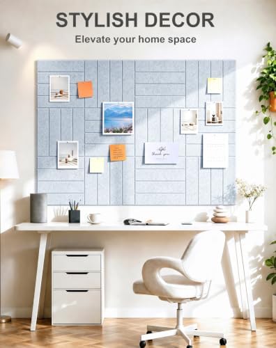 0.47" Thick Felt Wall Tiles 36"x24" Cork Board Alternative 6 Pack 11.81"x11.81"Felt Bulletin Board Pin Board with Removable Adhesive Tape&30 Pushpins for Home Office School(Bold-Silver Grey)