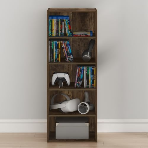 Furinno Basic DVD Shelf, 5-Tier CD Rack, Cube Storage, Amber Pine | 11 x 17 x 44, Open Shelf for DVD Blueray Game Disc, Organizer Media Shelf, for Living Room, Bedroom, Home Office