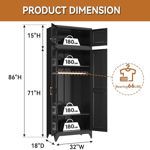 Polup 15" High Black Metal Wall Cabinet, Overhead Closet Storage Unit