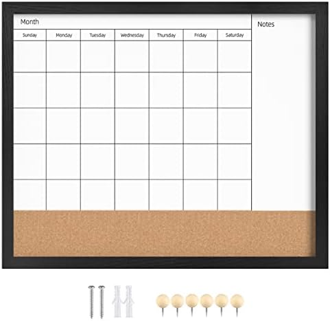 Dry Erase Calendar Whiteboard for Wall,Combo Board White Board &Cork,Black