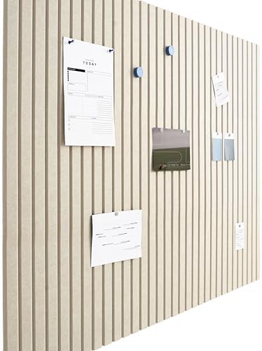 VIVELDA Felt Bulletin Board Tiles 48"x36" - 12-Pack Cork Board Alternative, OEKO-TEX Certified, NRC 0.95 Acoustic Felt Wall Panels, Damage-Free Adhesive, Slatted Design Home Office & Classroom (Opera)