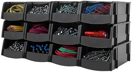 IRIS USA 12-Pack, Small Stackable Storage Bins, Black