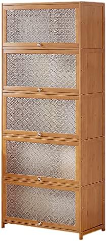 Bamboo Bookcase with flip-up Acrylic Doors, 1-5 Tier Free Standing Book Shelf Storage Organizer for Living Room Office Bedroom (Wood 80 * 32 * 172cm)
