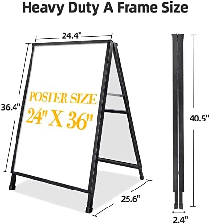 2 Pack Heavy Duty A-Frame Sidewalk Sign 24 x 36 Inch, Portable Double-Sided Sandwich Board Slide-in Folding Metal Signboard with 4 Plastic Poster Boards