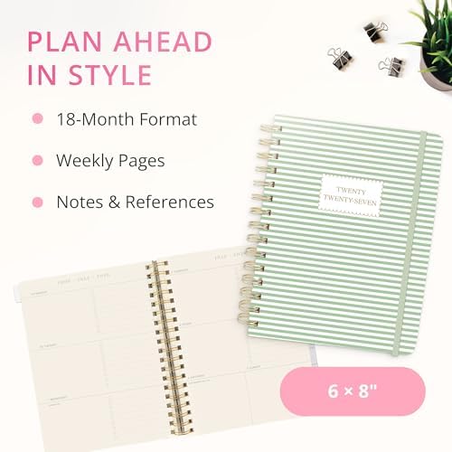 Graphique Stripes 18 Month Planner, July 2026 – Dec. 2027, Hardbound Spiral Planner with Monthly Tabs, Holidays & Reminder Stickers, 6” x 8”