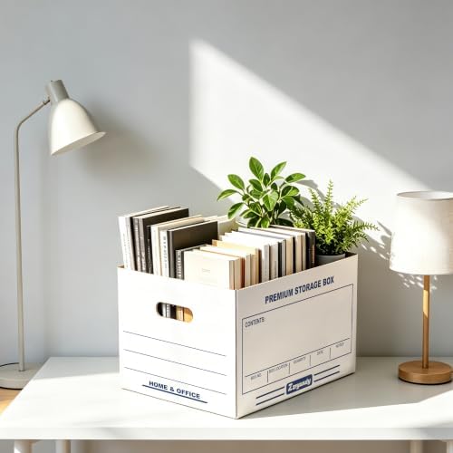 Zzrywuty 5 Pack File Storage Boxes with Lift-Off Lid,16x12x10 Inches | Corrugated Document Archive Box for Letter/Legal Size-Heavy Duty Stackable Filing Organizer for Home Office