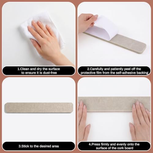 Thboxes 8 Pack Felt Bulletin Board Strips, 13x2 Inch Self Adhesive Felt Pin Boards with 50 Pushpins and 10 Wooden Clips Push Pins, Cork Board for Walls Home Office Decor(Vintage Neutral)