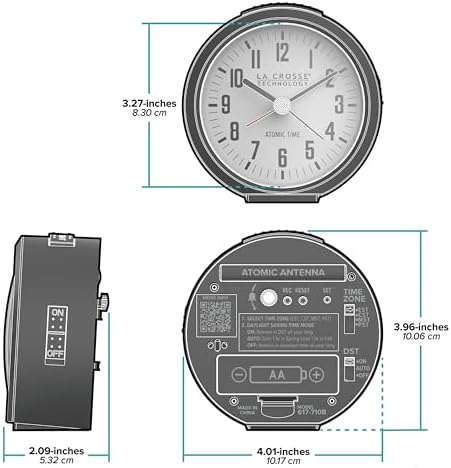 La Crosse Technology 617-710B-INT 4-Inch Round Black Atomic Analog Alarm Clock