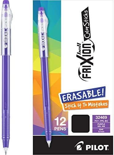 PILOT FriXion ColorSticks Erasable Gel Ink Pens, Purple, Pack of 12