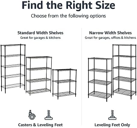 Amazon Basics 4-Shelf Heavy Duty Garage Shelving Storage Unit on 3" Wheel Casters, Adjustable Metal Wire Rack with Leveling Feet, 36" x 14" x 57.75", Black