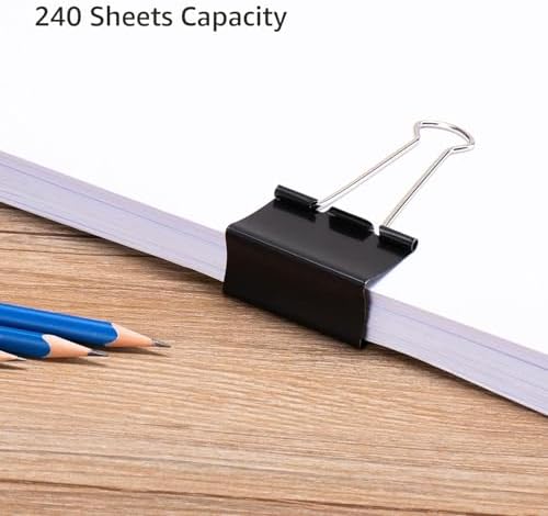 Amazon Basics Sturdy Binder Clips, Office Supplies, Large 2 in, Document Organizing, Black, 48 Count