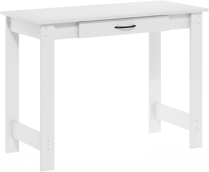 Furinno Jaya Writing Desk with Drawer, White | Computer Desk with H-legs, Writing Desk, Office Desk for Home Office, Study Room, Dorm, Bedroom