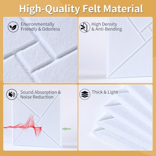 Large Bulletin Felt Board – 36" x 24" Wall Tiles with 50 Wooden Push Pins for Office, Home, Notes, Photos & DIY Classroom Décor(6PCS,White)