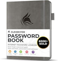 Clever Fox Password Book with Alphabetical Tabs, 4"x5.5" Keeper Grey