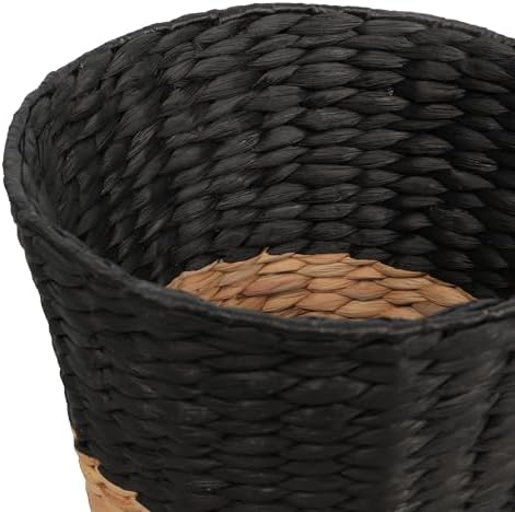 happimess Toby 3.1 Gal Water Hyacinth Wastebasket, Black/Natural, Set of 2
