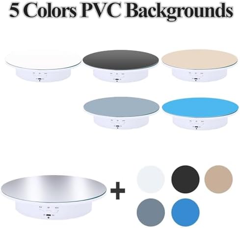 JAYEGT Motorized Rotating Display Stand, 7.87inch /17.6lbs Load, 360 Degree Electric Rotating Turntable for Photography Products, Jewelry，5 Colors Backgrounds, Mirror Cover (White/Remote Control)