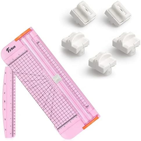 Firbon Pink A4 Paper Cutter Bundle with 5Pcs White Refill Blades, 12 Inch Paper Trimmer with Side Ruler for Scrapbooking, Craft, Coupon, Label, Cardstock