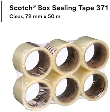 3M Scotch 371 Industrial-Grade Packing Tape, Clear, 72 mm x 50 m, 6 Pack
