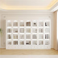 4-Tier Wood Barrister Bookcase with Multiple Drawers & Shelves Bookcase Bookshelf Integrated Home Living Room Study Cabinet Modern Display Cabinet Shelf White 110" L x 13" W x 79" H