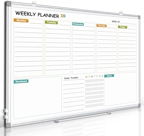 Weekly Dry Erase Calendar Whiteboard with Corkboard, 24" x 18", Silver