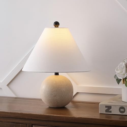 JONATHAN Y Liza 16" Modern Travertine Stone Bedside Table Lamp, Beige