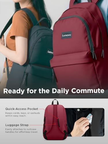 Lenovo 16-inch Commuter Backpack B10, Lightweight 30L Laptop Backpack, Water-Resistant Travel Bag with 6 Storage Compartments, Anti-Theft Pocket & Luggage Strap, Fits Up to 16" Laptop, Burgundy