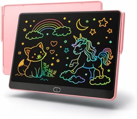 16 Inch Large LCD Writing Tablet for Kids, Colorful Reusable Electronic Doodle Board with Stylus, Educational Drawing Pad for Math Practice & Learning, Travel Essential Toys for Boys Girls (Pink)