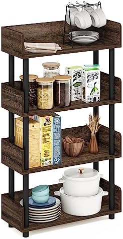 Furinno TURN-N-TUBE 4-Tier Display Shelf, Storage Shelves, Book Shelf, Open Shelves with Rounded Corner Top Edges, for Organization and Storage, Living Room, Home Office, Walnut