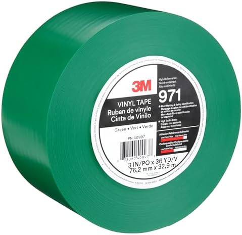 3M Durable Floor Marking Tape 971, Green, 3 in x 36 yd, 17 mil, 1 Roll