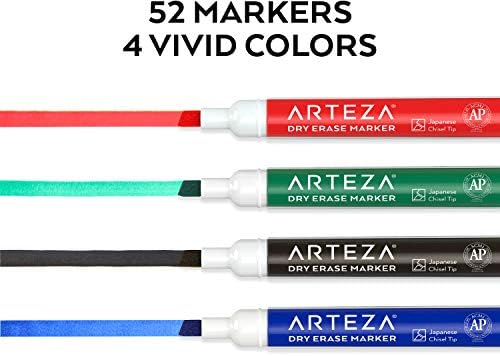 ARTEZA Dry Erase Markers, 52-Pack, Chisel Tip, 4 Assorted Colors, Low-Odor Ink for Whiteboards, Classroom, Office, or Home Use