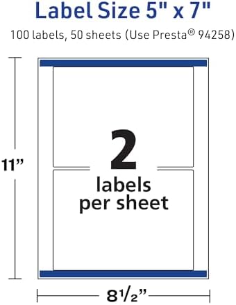 Avery TrueBlock Matte White Rectangle Labels, Sure Feed Technology, 5" x 7", 100 Matte White Labels, Laser/Inkjet Printable, Great for Packaging and Product Merchandising
