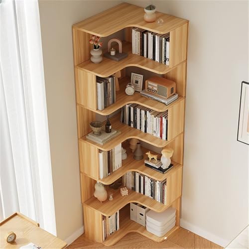Vertical Lumber Wall Corner with 6 Shelves/5 Shelves & Closed Back Bookshelf Rack Floor Student Corner Cabinet Wall Multi-Layer Storage Cabinet Bookcase Light Walnut 24" L x 24" W x 75" H
