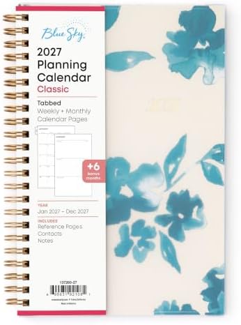 Blue Sky 2027 Weekly & Monthly Planner Calendar, 5"x8", Bakah Blue