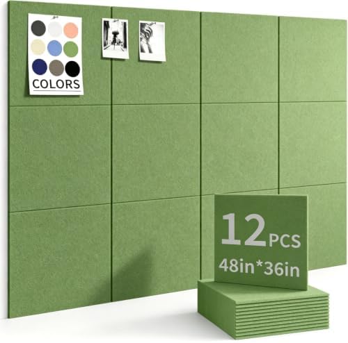 48" x 36" Cork Board Alternative, 12 Pack Felt Bulletin Board Tiles with 30 Adhesive Tabs Wall Push Pin Board for Office Classroom Bedroom Decor