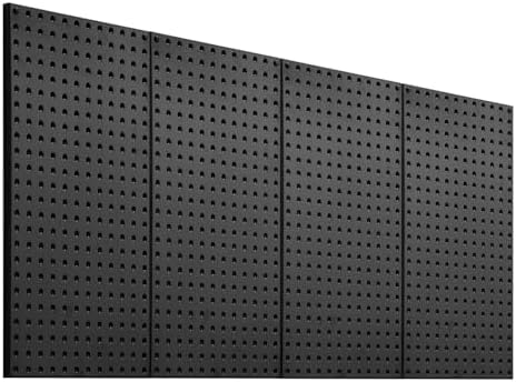 VEVOR Metal Pegboard Panels, 24" x 12" Pegboard, 4 Panels, Heavy Duty Steel Peg Board Wall Organizer, for Living Room Garage Tool Storage Workbench Office Organization Craft Room Kitchen Home, Black