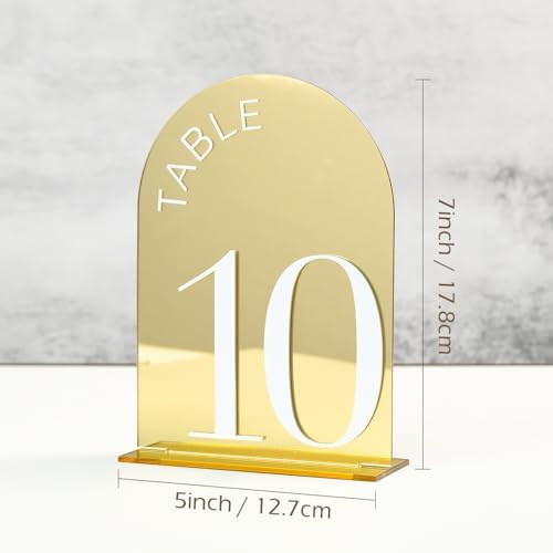 Gold Mirror Arch Wedding Table Numbers 1-15 with Stands